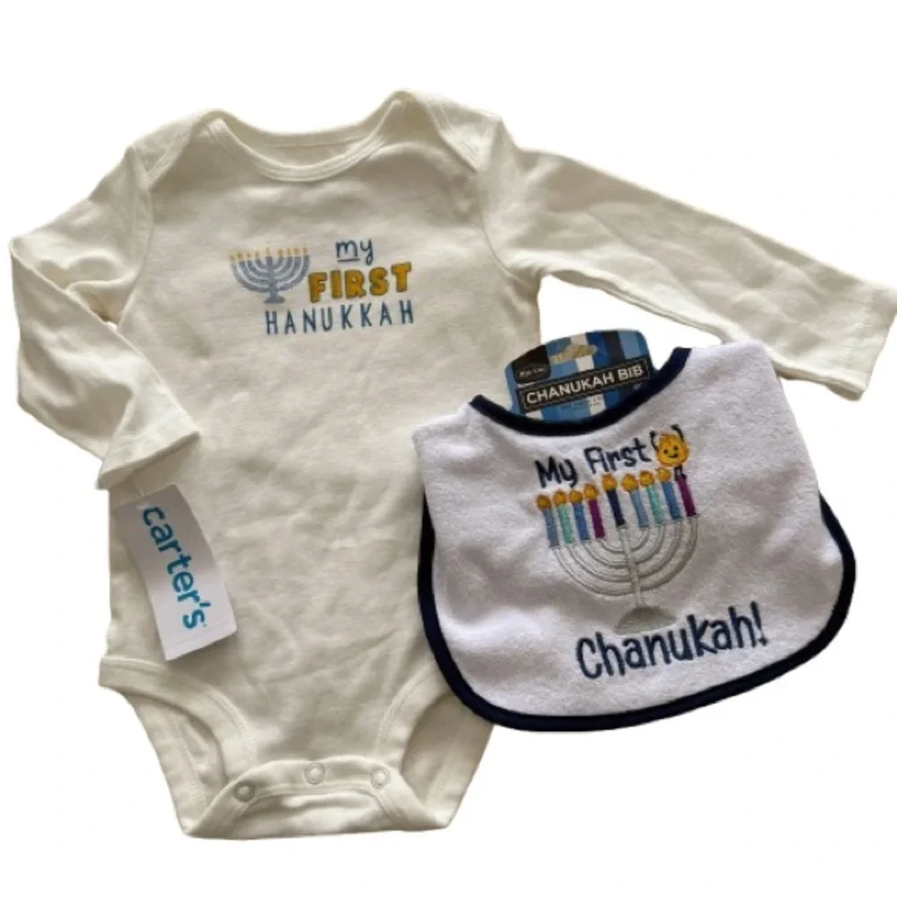 Carter's Onesies and White Bib Set for Hanukkah